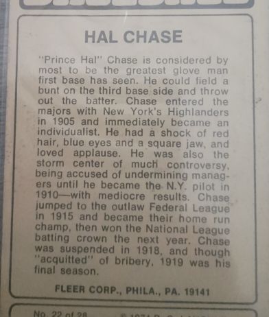 1909 Fleer #22 Hal Chase — front