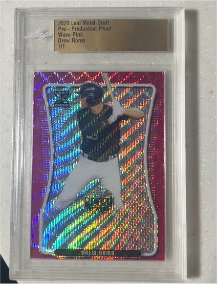 2020 Leaf Metal Draft Pre-Production Proof Wave Pink Drew Romo 1/1 — front