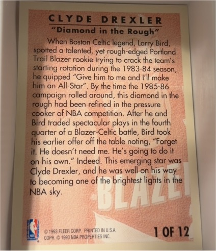 1993 Fleer Clyde Drexler #1 OF 12 Diamond in the Rough — front