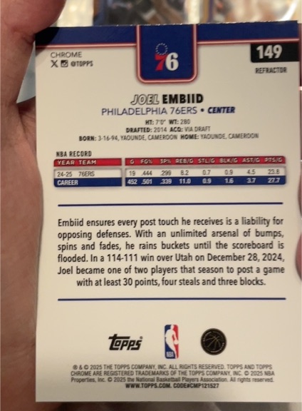 2025-26 Topps Chrome #149 Joel Embiid — front