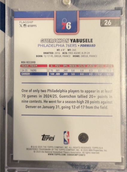 2025-26 Topps #26 Guerschon Yabusele — front
