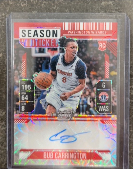 2024-25 Panini Mosaic Contenders Optic #RST-BUB Bub Carrington Rookie Season Ticket Auto — front