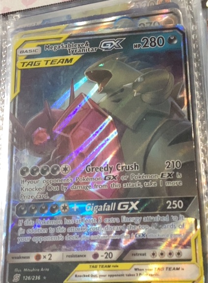 2019 Pokemon Sun & Moon Unified Minds #126 Mega Sableye & Tyranitar GX — front