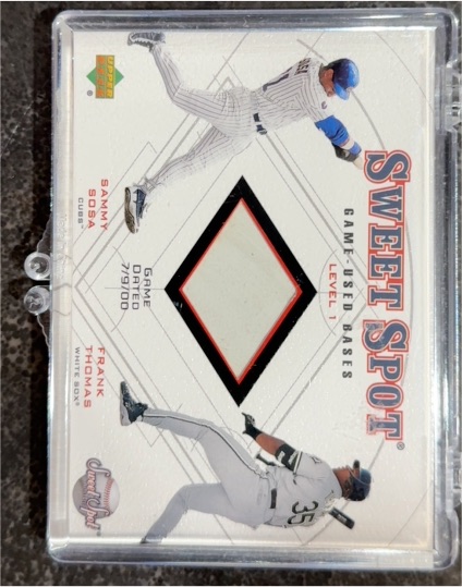 2001 Upper Deck Sweet Spot Game-Used Bases Level 1 Sammy Sosa / Frank Thomas — front