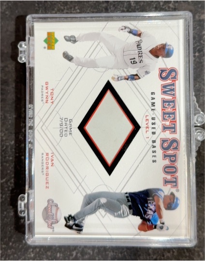 2001 Upper Deck Sweet Spot Game Used Base Level 1 Tony Gwynn / Ivan Rodriguez — front