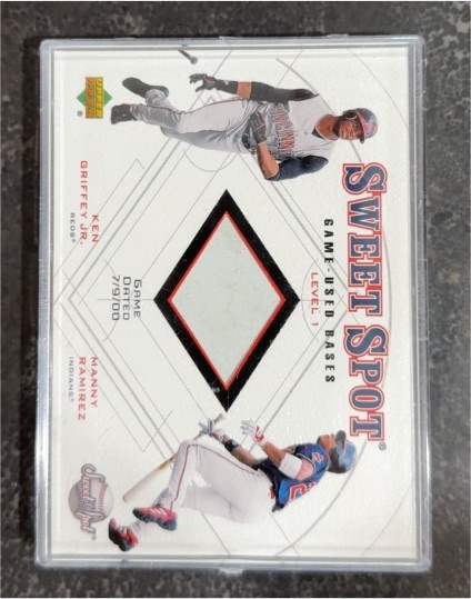 2001 Upper Deck Sweet Spot #B1-JGI Ken Griffey Jr. / Manny Ramirez Game Used Bases — front