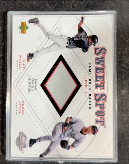 2001 Upper Deck Sweet Spot Game Used Base Level 1 Mike Piazza / Derek Jeter — front