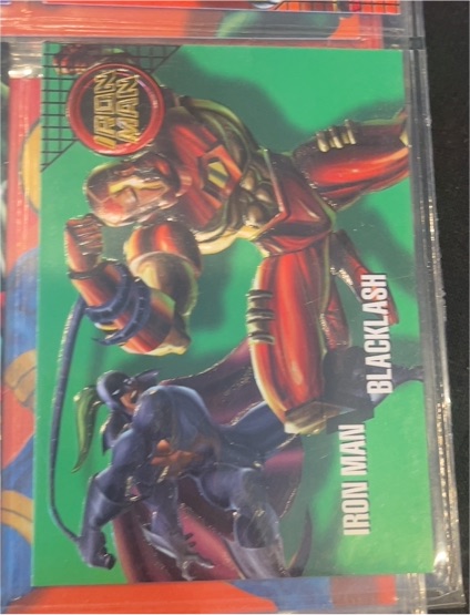 1996 Fleer Skybox Marvel Vision #95 Iron Man vs Blacklash — front
