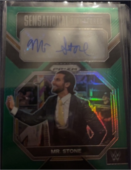 2023 Panini Prizm WWE #SN-STN Mr. Stone Sensational Signatures Green Prizm Auto — front