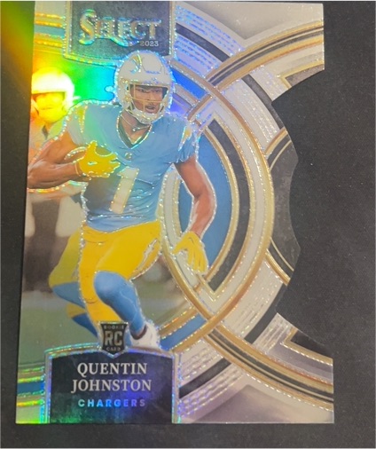2023 Panini Select #196 Quentin Johnston Premier Level Silver Prizm Die-Cut Rookie — front