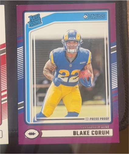 2024 Panini Donruss #322 Blake Corum Rated Rookie Press Proof Purple — front