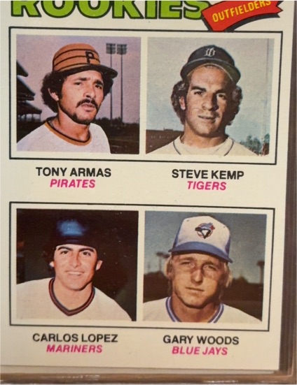 1977 Topps #492 Rookie Outfielders Tony Armas Steve Kemp Carlos Lopez Gary Woods — front