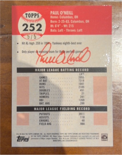 2022 Topps #252 Paul O'Neill — front