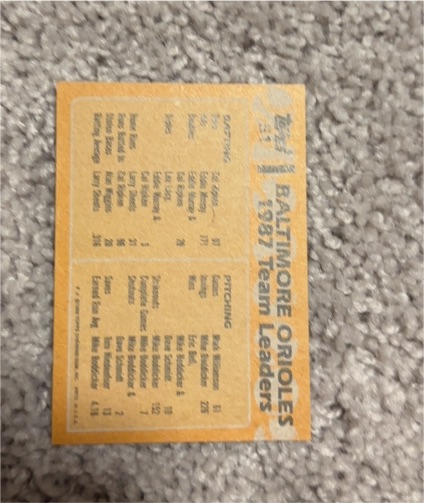 1988 Topps #1 Baltimore Orioles 1987 Team Leaders — front