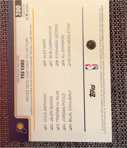 2025-26 Topps #280 Indiana Pacers Yes Cers — front
