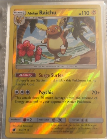 2017 Pokémon TCG Sun & Moon Crimson Invasion #31 Alolan Raichu — front
