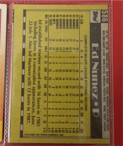 1990 Topps #586 Ed Nunez — front