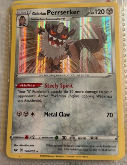 2020 Pokémon TCG Sword & Shield #128 Galarian Perrserker — front