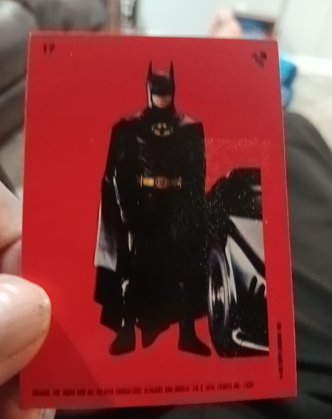 1989 Topps Batman The Movie Sticker #17 Batman with Batmobile — front