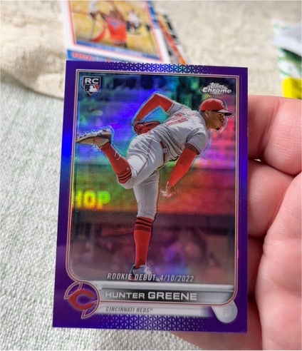 2022 Topps Chrome Update #USC93 Hunter Greene Rookie Debut Purple Refractor — front
