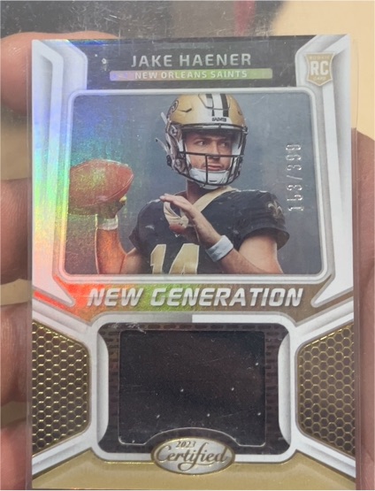 2023 Panini Certified #NGJM-36 Jake Haener New Generation Rookie Jersey — front