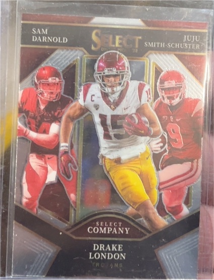 2022 Panini Select Draft Picks Select Company #SC-USC Drake London / JuJu Smith-Schuster / Sam Darnold — front