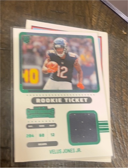 2022 Panini Contenders Rookie Ticket Swatches #RTS-VJ Velus Jones Jr. — front