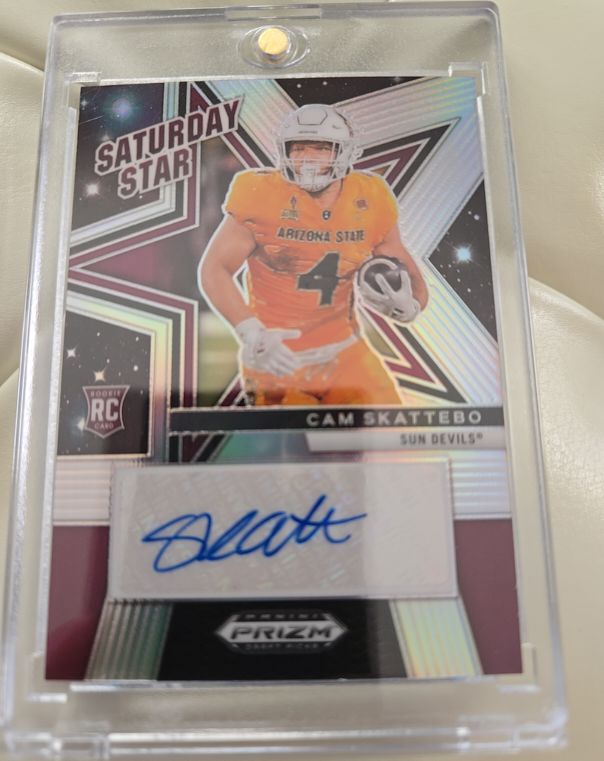 2025 Panini Prizm Draft Picks #SSS-CSO Cam Skattebo Saturday Star Blue RC Auto — front