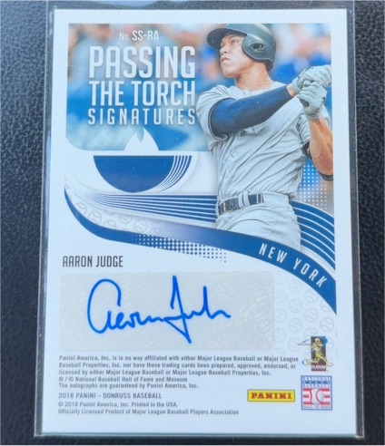 2018 Panini Donruss Passing the Torch Signatures #SS-RA Aaron Judge — front