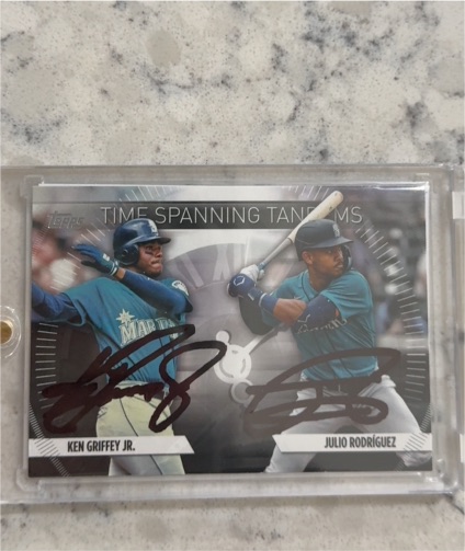 2023 Topps Update #TS-2 Ken Griffey Jr. & Julio Rodriguez Time Spanning Tandems — front