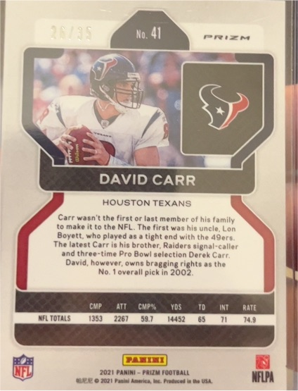 2021 Panini Prizm #41 David Carr — front