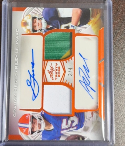 2024 Leaf Trinity #3/4 Graham Mertz / Riley Leonard Triple Patch Auto — front