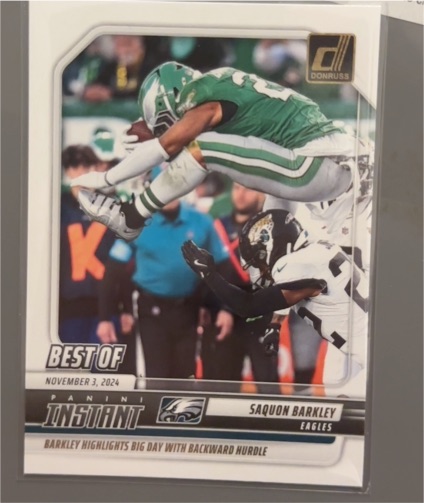 2025 Panini Donruss #INS-SBY Saquon Barkley Best of Instant Backward Hurdle — front