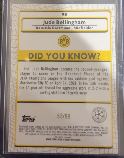 2022 Topps UEFA Champions League #53 Jude Bellingham — front