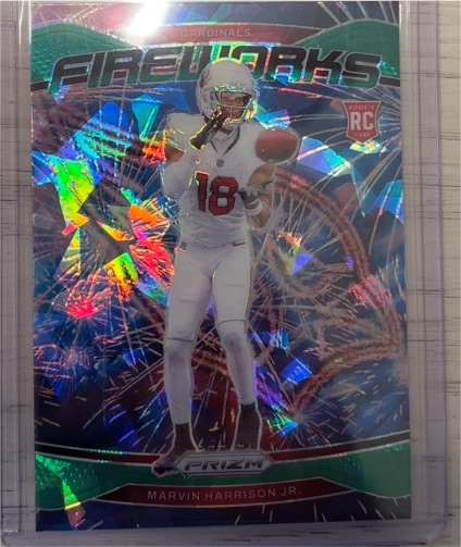 2024 Panini Prizm #20 Marvin Harrison Jr. Fireworks Green Prizm Rookie Card — front