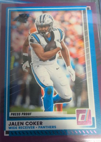 2025 Panini Donruss #13 Jalen Coker Purple Press Proof — front