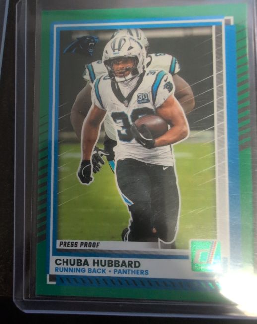 2025 Panini Donruss #79 Chuba Hubbard Press Proof Green — front