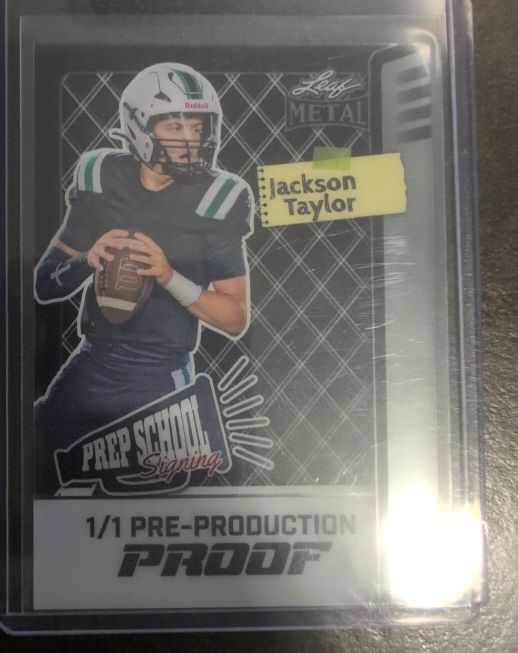 2025 Leaf Metal Prep School Signing Jackson Taylor 1/1 Pre-Production Proof — front