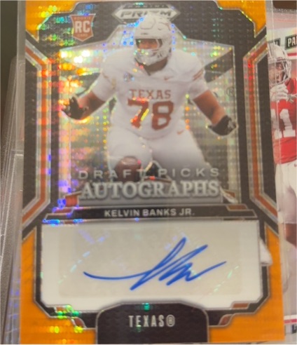 2025 Panini Prizm Draft Picks #DPA-KBJ Kelvin Banks Jr. Orange Pulsar RC Auto — front