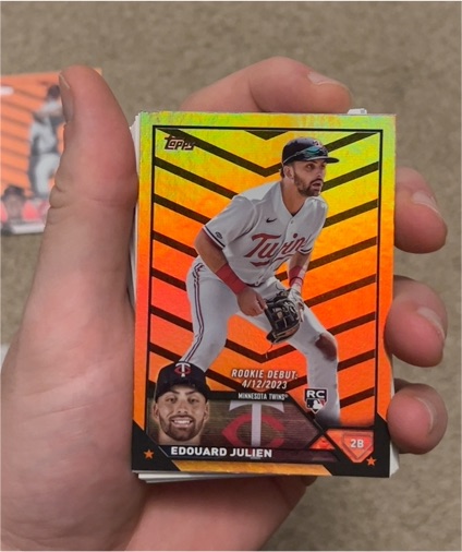 2023 Topps Update #US46 Edouard Julien Rookie Debut Orange Black Parallel — front