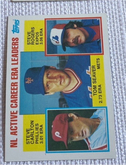 1984 Topps #708 NL Active Career ERA Leaders Tom Seaver / Steve Carlton / Steve Rogers — front