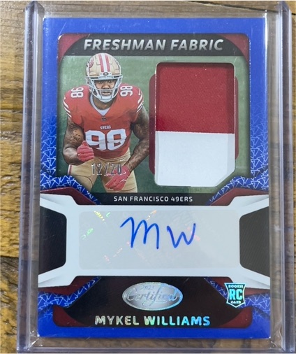 2025 Panini Certified #FBC-MWS Mykel Williams Freshman Fabric Patch Auto — front