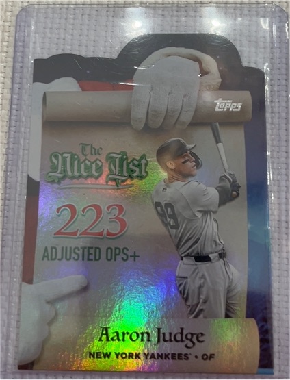 2025 Topps Holiday #MNL-25 Aaron Judge The Nice List 223 Adjusted OPS+ — front