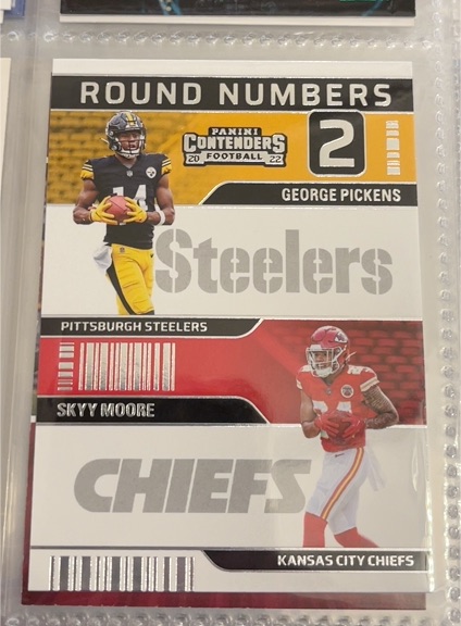 2022 Panini Contenders Round Numbers #RN-PM George Pickens / Skyy Moore — front
