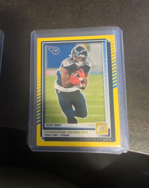 2025 Panini Donruss #19 Chigoziem Okonkwo Press Proof Yellow — front