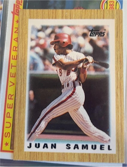 1987 Topps Major League Leaders Minis #29 Juan Samuel — front