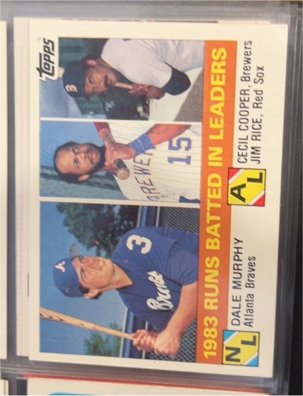 1984 Topps #133 Dale Murphy / Cecil Cooper / Jim Rice 1983 Runs Batted In Leaders — front