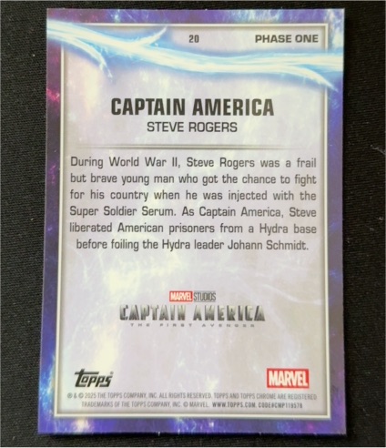 2025 Topps Chrome Marvel Studios #20 Captain America Steve Rogers — front