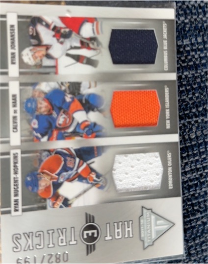2011-12 Panini Titanium Hat Tricks #082 Ryan Johansen / Calvin de Haan / Ryan Nugent-Hopkins — front
