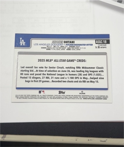 2025 Topps Chrome Update Series #ASGC-18 Shohei Ohtani — front